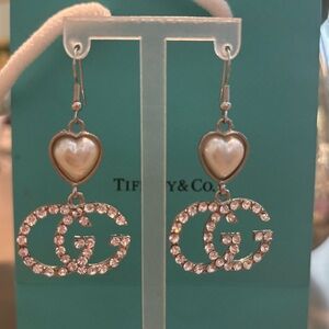 Elegant Silver fashion inspired Heart Earrings with Crystal Accents NWOT